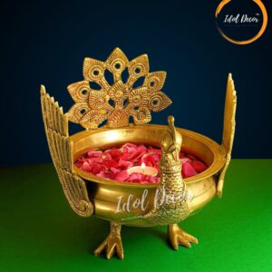 brass peacock urli with antique finish | home decor